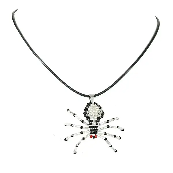 Braided Glass Seed Bead Spider Pendant Necklaces