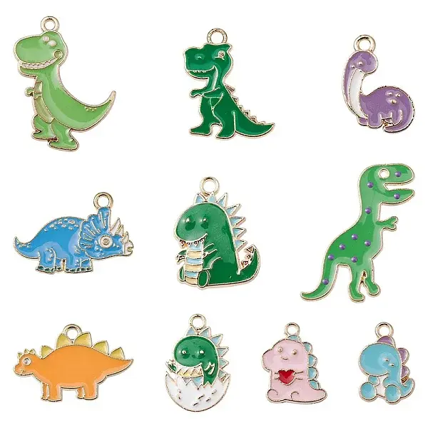 10Pcs 10 Styles Alloy Enamel Pendants