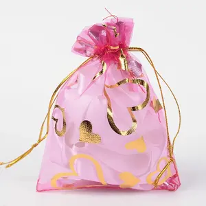 Heart Printed Organza Bags