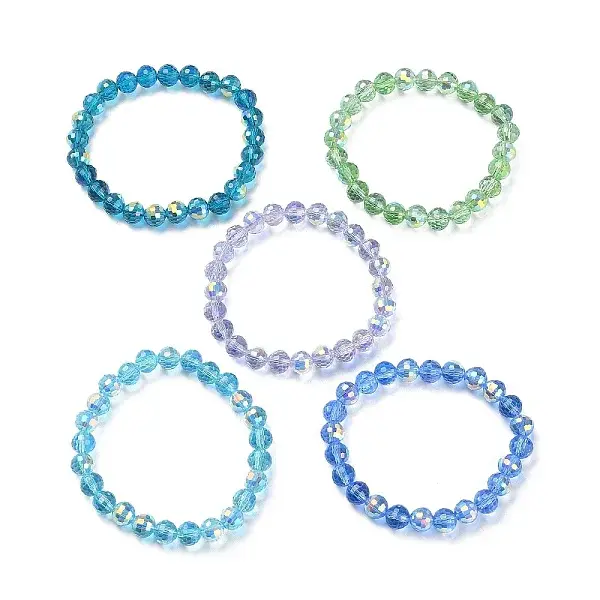Sparkling Glass Round Beaded Stretch Bracelets for Women