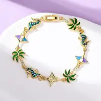Ocean Theme Brass Cubic Zirconia with Enamel Link Bracelets for Women