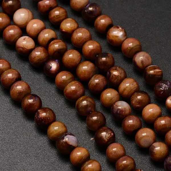 Natural Freshwater Shell Round Bead Strands