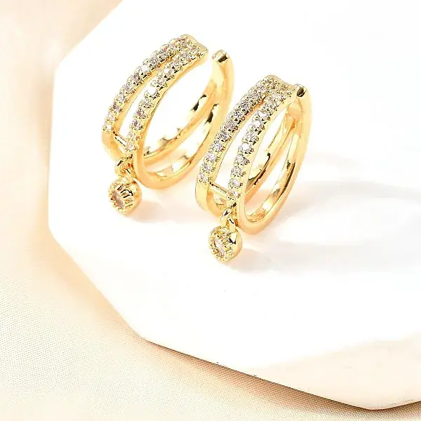 Brass Micro Pave Clear Cubic Zirconia Cuff Earrings