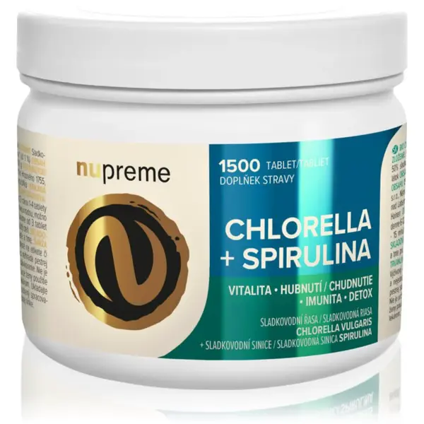 Nupreme Chlorella + Spirulina BIO přírodní antioxidant pro podporu detoxikace organismu 1500 tbl