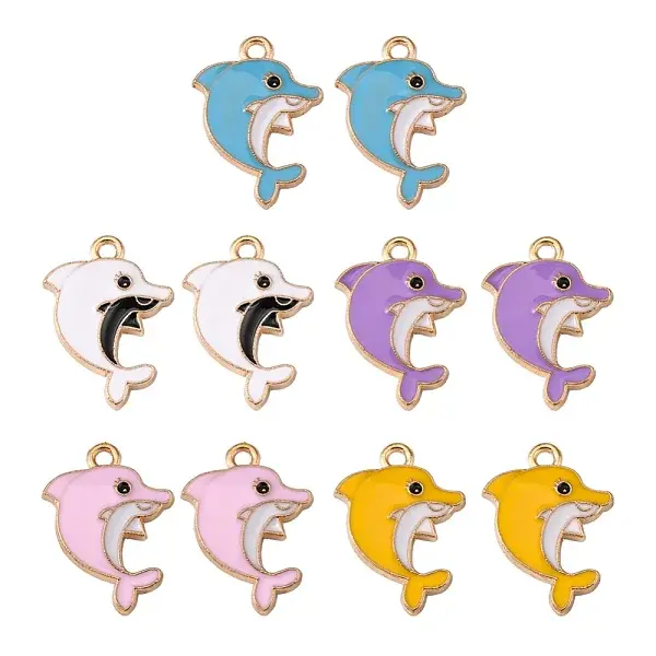 10Pcs 5 Colors Alloy Enamel Pendants