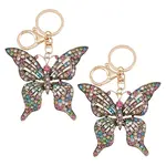 2Pcs Colorful Rhinestones Hollow Butterfly Alloy Pendant Keychain