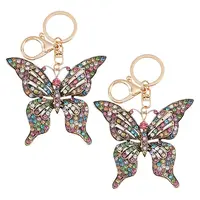 2Pcs Colorful Rhinestones Hollow Butterfly Alloy Pendant Keychain