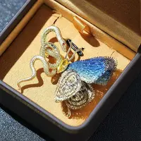Snake & Butterfly Brass Micro Pave Cubic Zirconia Brooches
