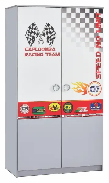 Šatní skříň 2d grand prix - šedá/bílá/červená