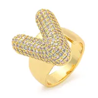 Brass Micro Pave Clear Cubic Zirconia Letter Open Cuff Ring for Women