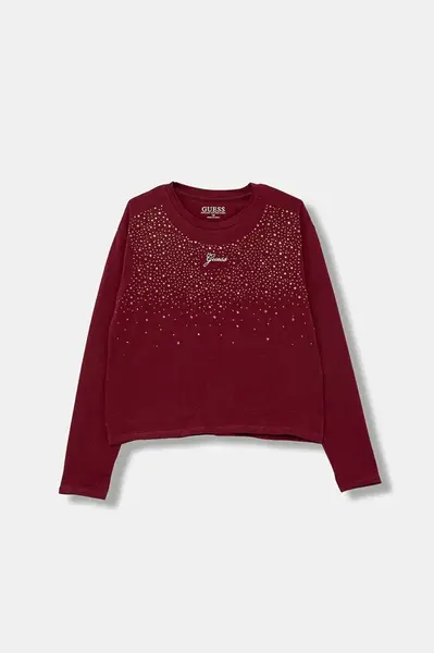 Dětské tričko s dlouhým rukávem Guess vínová barva, J5BI06 J1314