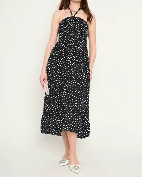 Resti Women's black polka dot midi dress - Clothing
