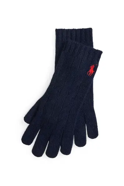 Vlněné rukavice Polo Ralph Lauren dámské, tmavomodrá barva, 455981440