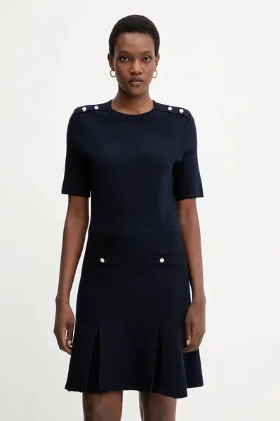 Šaty z vlněné směsi Morgan tmavomodrá barva, mini, RMCOL