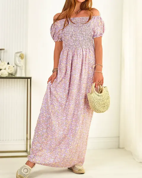Resti Purple women's maxi dress with floral print- Clothing