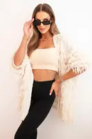 Kesi Włoski Dámský cardigan s třásněmi a volným střihem béžový