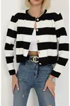 74390 Dewberry Crew Neck Striped Crop Cardigan-BLACK
