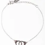 Bracelet on a silver chain decorated with handcuff pendants