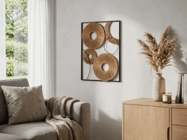 Nástenná dekorácia CIRCLES kovová 48x68 cm, hnedá
