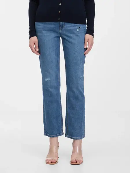 Orsay Tmavě modré dámské zkrácené straight fit džíny - Dámské
