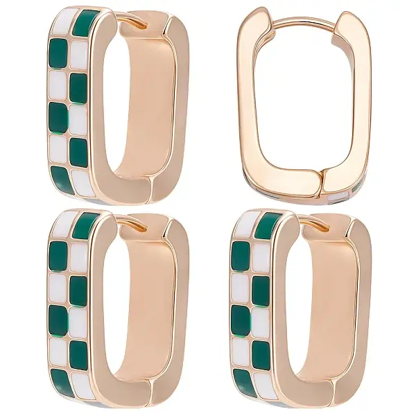 4 Pairs Rectangle with Tartan Pattern Alloy Enamel Hoop Earrings