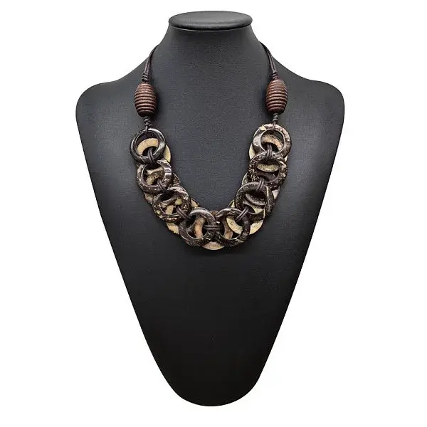 Coconut Ring & Wood Bib Necklaces for Women