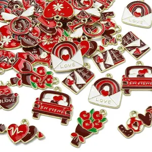36Pcs 12 Styles Valentine's Day Alloy Enamel Pendants
