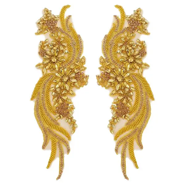 Flower & Leaf Glass Rhinestone Embroidery Cloth Sew on Appliques
