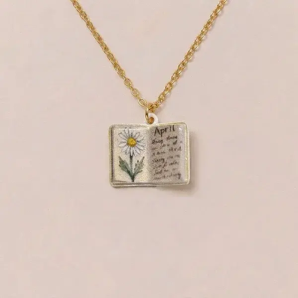 Brass Enamel Book Pendant Necklaces for Women