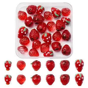 25Pcs 6 Styles Handmade Lampwork 3D Strawberry Beads