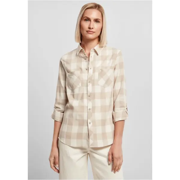 Ladies Turnup Checked Flanell Shirt whitesand/lighttaupe