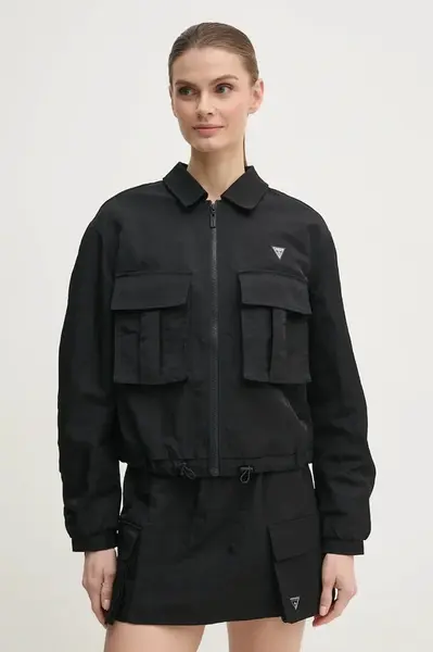 Bunda Guess SYLVIE dámska, čierna farba, prechodná, V5RL03 WGYB0