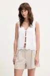 Ľanová vesta Hollister Co. béžová farba, jednoradová, KI340-5068