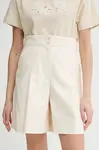 Bavlněné šortky A.P.C. short orlane dámské, béžová barva, hladké, high waist, COHFU.F10214