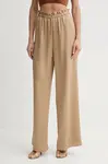Kalhoty Simona Corsellini dámské, béžová barva, široké, high waist, P25CPPA004
