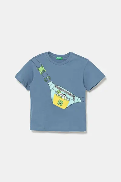 Bavlněné tričko United Colors of Benetton modrá barva, s potiskem, 3I1XG10J6