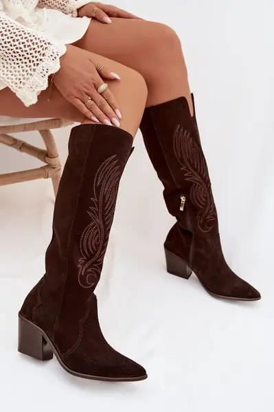 Semišové kožené kovbojské čižmy Zazoo 3152 čokoládové