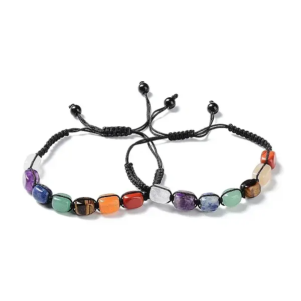 Natural Mixed Gemstone Rectangle Braided Bead Bracelets
