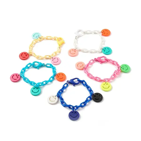 Opaque Acrylic Smiling Face Charm Bracelets