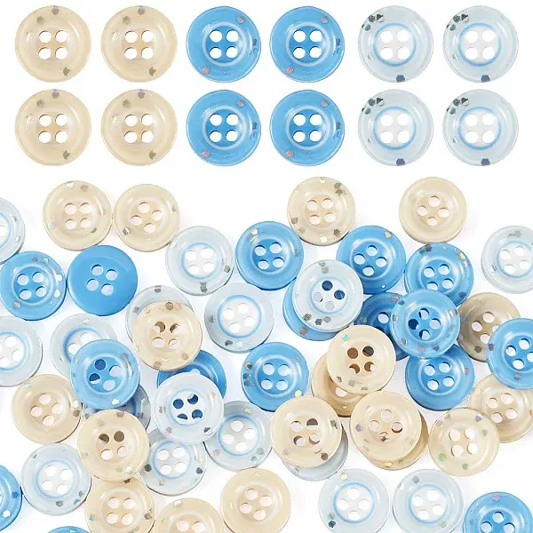 60Pcs 3 Colors 4-Hole Resin Buttons
