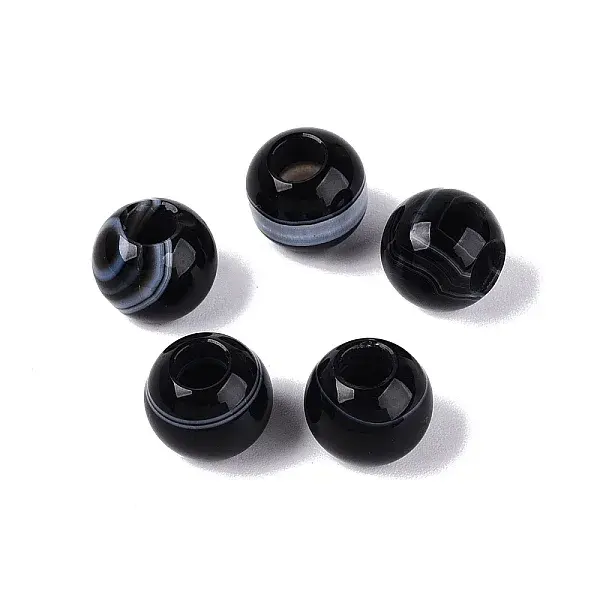 Natural Black Banded Agate(Dyed & Heated) European Beads
