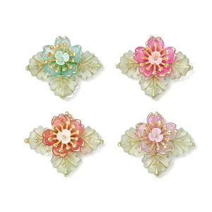 Brass Glass Seed Beaded Flower Pendants