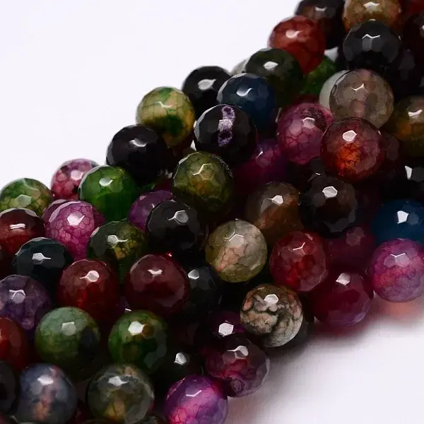 Dyed Natural Agate Faceted Round Beads Strands