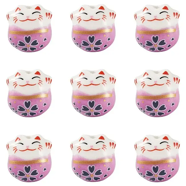 9Pcs Handmade Printed Porcelain Beads