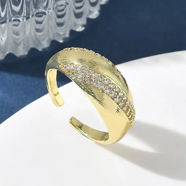 Brass Micro Pave Cubic Zirconia Cuff Open Rings