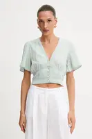 Halenka se lněnou směsí Guess LUIZA dámská, modrá barva, s aplikací, W5GH82 D5N81