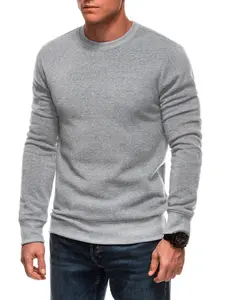 Edoti Men's solid BASIC round neck sweatshirt - grey melange
