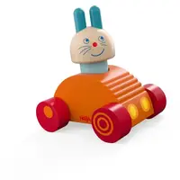 Haba Dřevěná hračka 2v1 Dřevěné auto a kolébka Zajíček