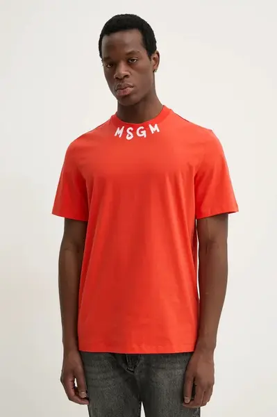 Bavlněné tričko MSGM červená barva, s potiskem, 3840MM102.257002