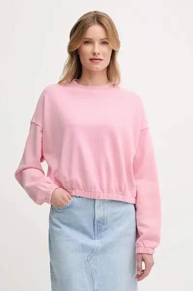 Bavlněná mikina United Colors of Benetton dámská, růžová barva, hladká, 39BLD109O